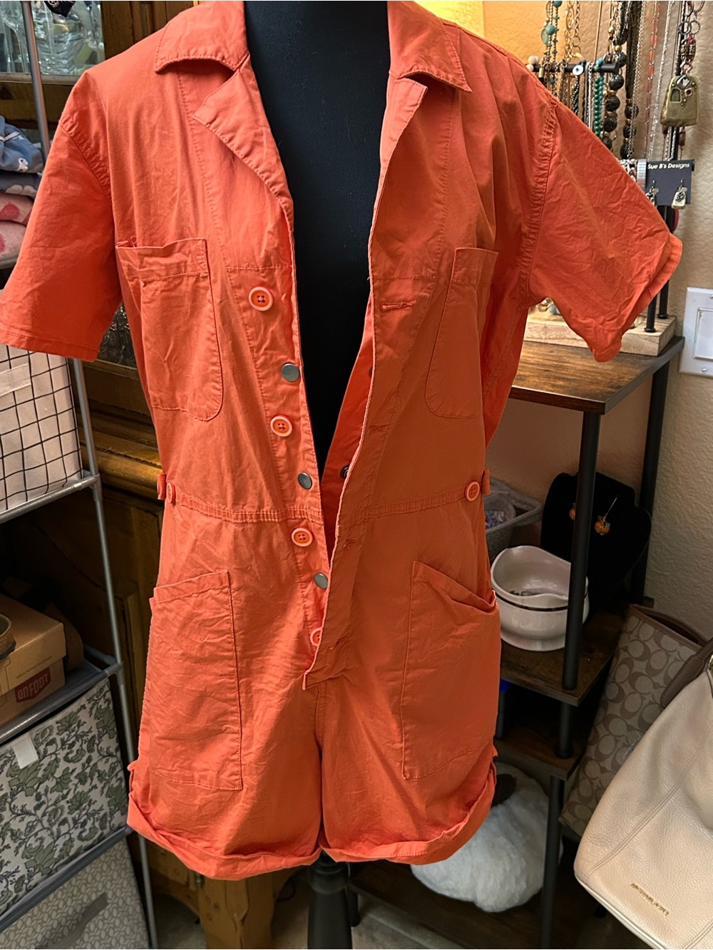 pistola Bright Orange Short-Sleeve Utility Romper